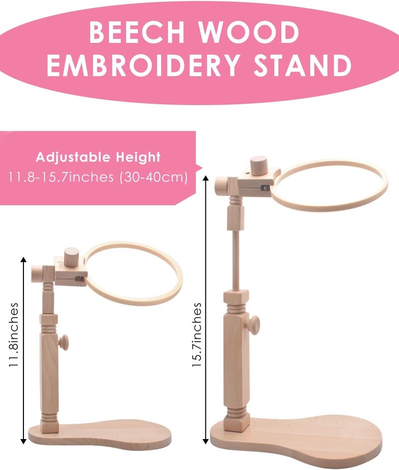 TINDTOP Beech Wood Embroidery Hoop Stand, with 3pcs Embroidery Hoops (3inch + 6inch + 8inch), Adjustable Rotated Wooden Embroidery Hoop Holder for Cross Stitch and Embroidery Projects - Image 2